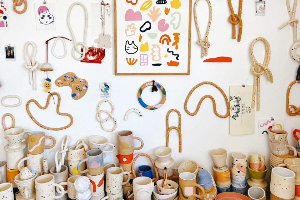 wall and shelf of clay art